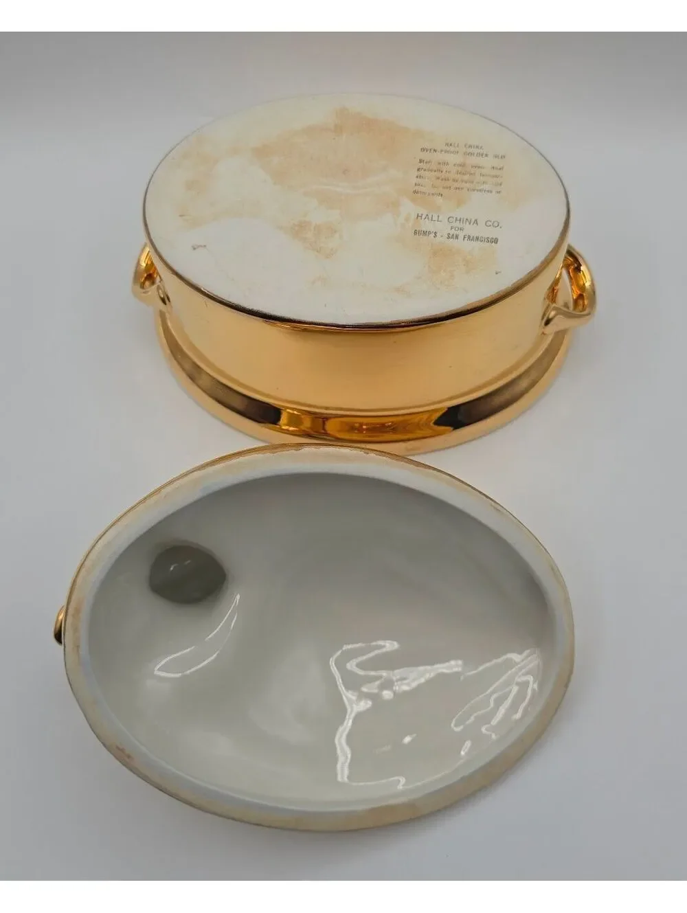 Vintage Hall China Golden Glo 24K Duck Covered Casserole Gump's San Francisco